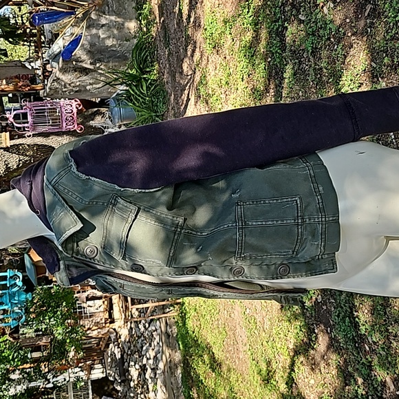 Free People size Small Army Green dental m black jersey sweatshirt sleeves hood - Picture 2 of 12